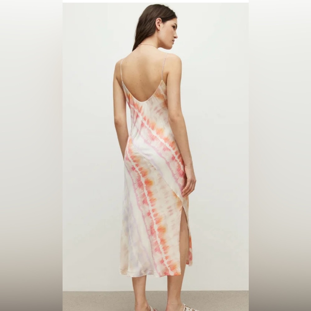 AllSaints Melody Marea Tie Dye Silk Blend Midi Dress - Picture 3 of 5